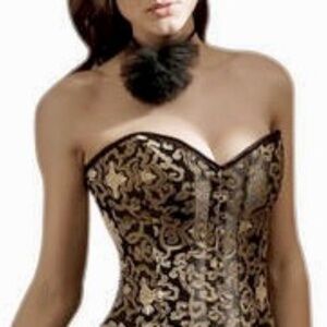 Small / Med Heavy Duty Gold & Black Hook & Lace Sexy OverBust Corset Basque